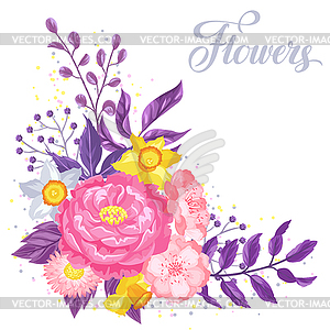 Invitation card with decorative delicate flowers. - color vector clipart