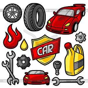 Set of car repair service objects and items - vector image