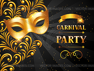 Carnival invitation card with golden mask. - vector clip art