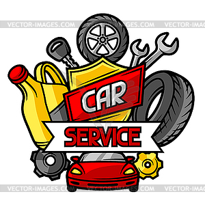 Car repair concept with service objects and items - vector image