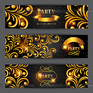 Celebration party banners with golden ornament. - vector clip art