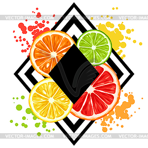 Print with citrus fruits slices. Mix of lemon lime - vector EPS clipart