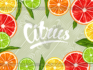 Background with citrus fruits slices. Mix of lemon - vector clipart