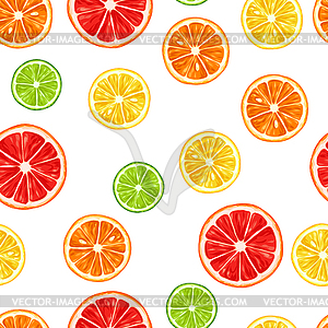 Seamless pattern with citrus fruits slices. Mix of - vector clipart