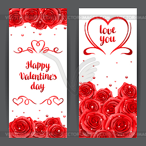 Happy Valentine day banners with red realistic roses - vector image