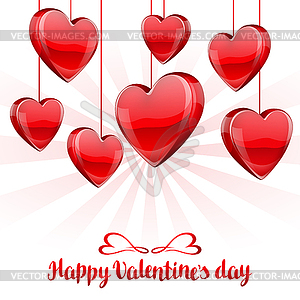 Happy Valentine day greeting card with red realisti - vector clip art