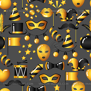 Carnival seamless pattern with gold icons and - vector clipart