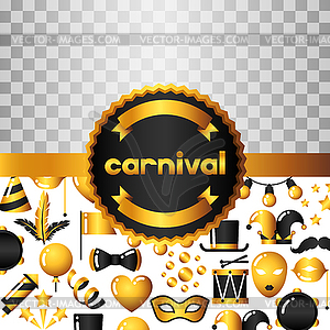 Carnival invitation card with gold icons and - vector image