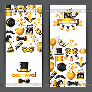 Carnival banners with gold icons and objects. - vector EPS clipart