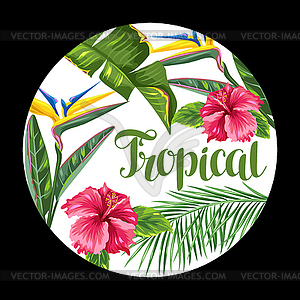 Фон с тропическими цветами и листьями. Ладони - рисунок в векторном формате