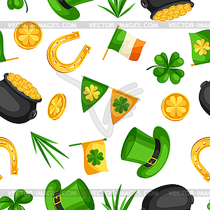 Saint Patricks Day seamless pattern. Flag Ireland, - vector image