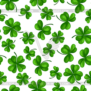Saint Patricks Day seamless pattern. Green clover - vector clip art