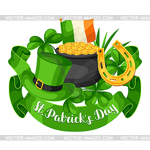 Saint Patricks Day greeting card. Flag Ireland, - vector clipart