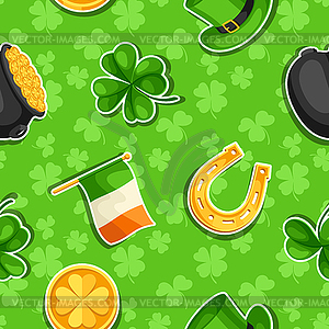 Saint Patricks Day seamless pattern. Flag Ireland, - vector clip art