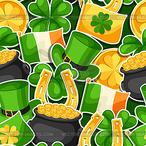 Saint Patricks Day seamless pattern. Flag Ireland, - vector clipart