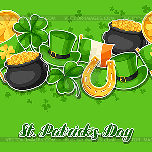 Saint Patricks Day seamless pattern. Flag Ireland, - color vector clipart