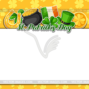 Saint Patricks Day frame. Flag Ireland, pot of - vector clipart