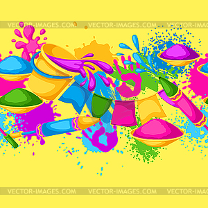 Happy Holi colorful seamless border. buckets with - vector image