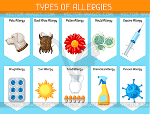 Types of allergies. Background with allergens and - vector clipart / vector image
