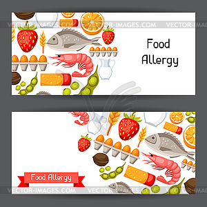 Food allergy banners with allergens and symbols. fo - vector clipart / vector image