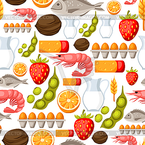 Food allergy seamless pattern with allergens and - vector image