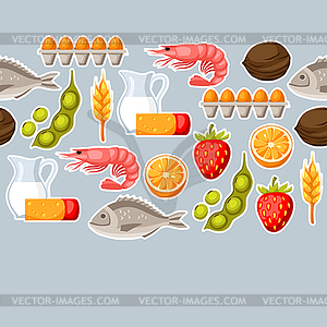 Food allergy seamless pattern with allergens and - vector clipart