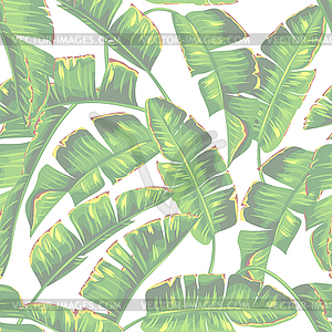Бесшовные с бананом пальмовых листьев. Decorativ - векторное изображение клипарта