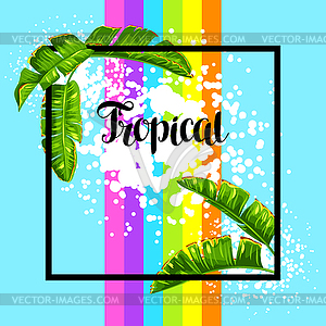 Background with banana palm leaves. Decorative - color vector clipart