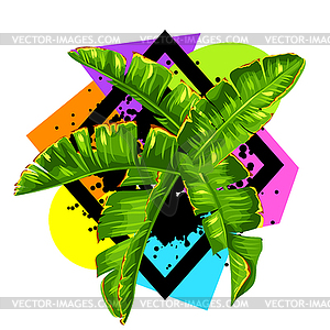 Print with banana palm leaves. Decorative tropical - vector clip art