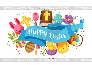 Happy Easter greeting card with decorative - vector clip art