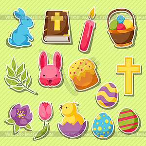 Happy Easter set of decorative objects, eggs and - vector image