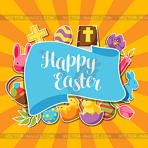 Happy Easter greeting card with decorative - vector image