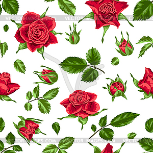 Seamless pattern with red roses. Beautiful realisti - vector clipart