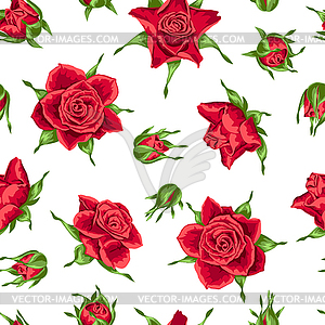 Seamless pattern with red roses. Beautiful realisti - vector image