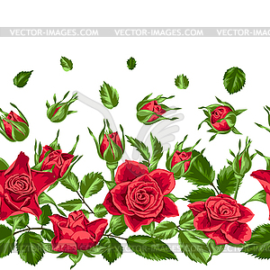 Seamless pattern with red roses. Beautiful realisti - vector clipart