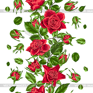 Seamless pattern with red roses. Beautiful realisti - vector image