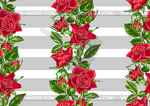 Seamless pattern with red roses. Beautiful realisti - vector image