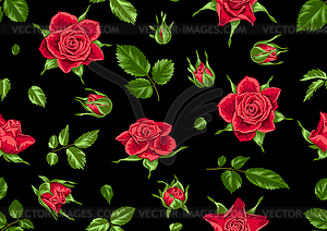 Seamless pattern with red roses. Beautiful realisti - vector clip art