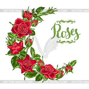 Декоративный венок с красными розами. Красивый - векторный дизайн