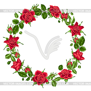 Decorative wreath with red roses. Beautiful - vector clipart