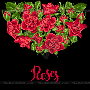 Invitation card with red roses. Beautiful - vector clipart