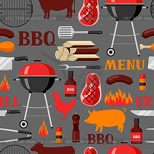 Bbq seamless pattern with grill objects and icons - vector clipart
