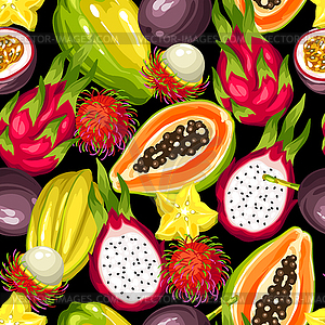 Seamless pattern with exotic tropical fruits. - vector clipart / vector image
