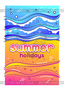 Summer holidays. Sea surf on sandy beach. Stylized - vector clipart