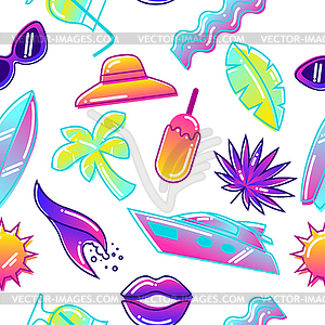 Seamless pattern with stylized summer objects. - vector image