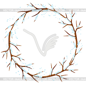 Winter frame with branches of tree and snow. - vector clipart