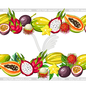 Seamless border with exotic tropical fruits. asian - vector image