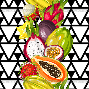 Seamless pattern with exotic tropical fruits. - vector image