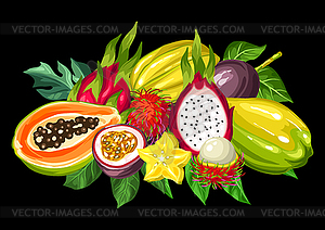 Exotic tropical fruits collection. asian plants - vector clipart