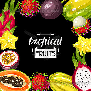 Frame with exotic tropical fruits. asian plants - vector clipart